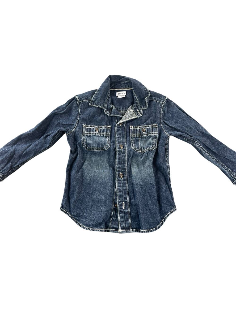 Carters Boys Blue Denim Long Sleeve Button Down Shirt Size 3T Toddler